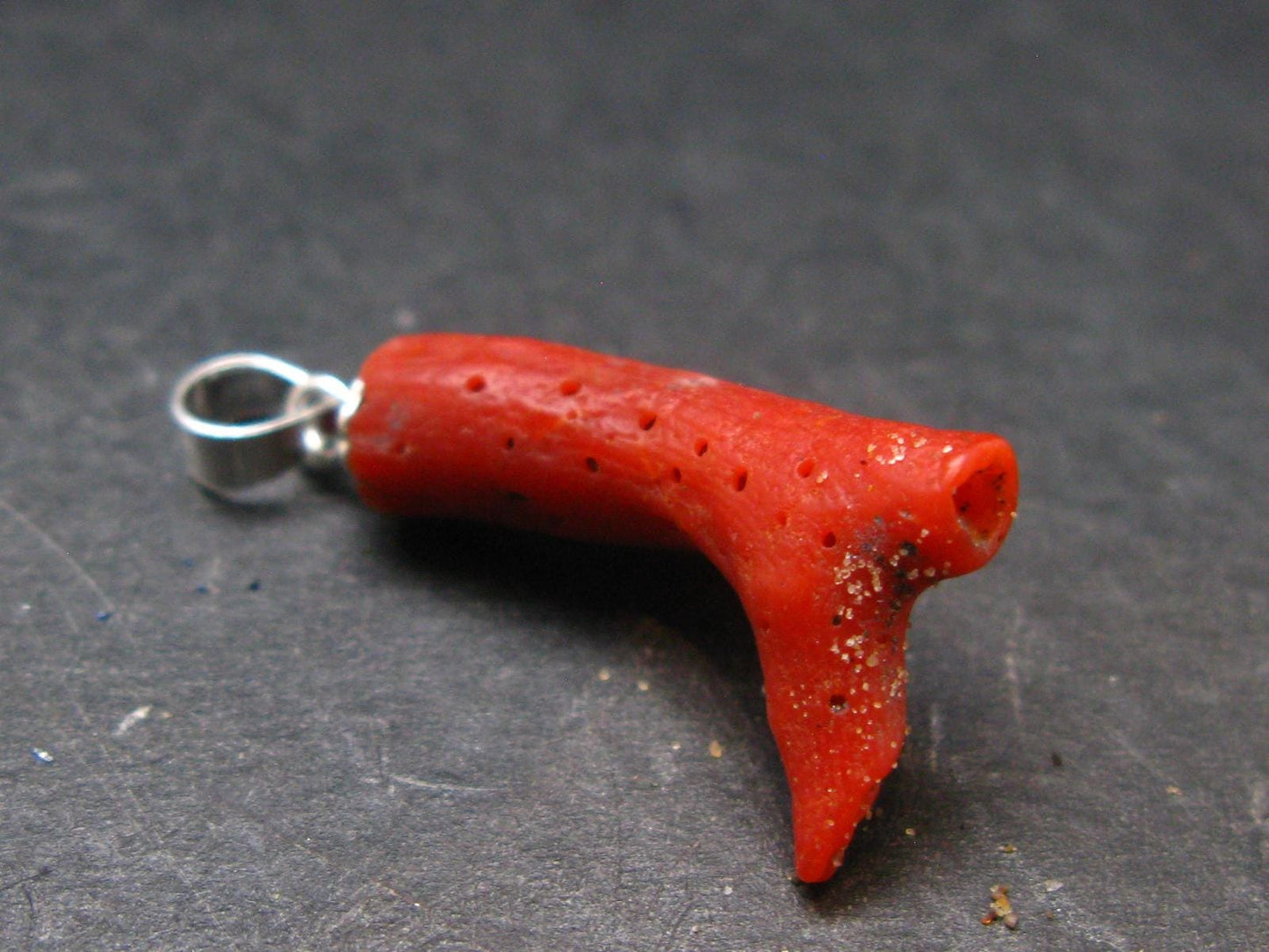 Rare Natural Red Coral Silver Pendant From Italy - 1.0" - 1.08 Grams