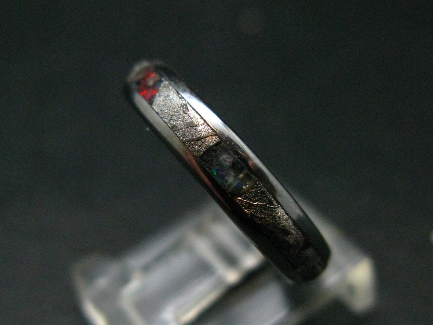 Muonionalusta Meteorite & Opal Steel Ring - 4.60 Grams - Size 7