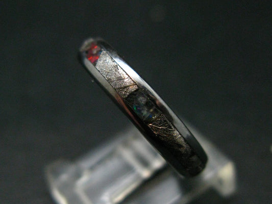 Muonionalusta Meteorite & Opal Steel Ring - 4.60 Grams - Size 7