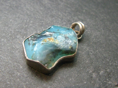 Andean Opal!! Natural Raw Greenish-Blue Opal Silver Pendant from Peru - 1.1" - 3.46 Grams