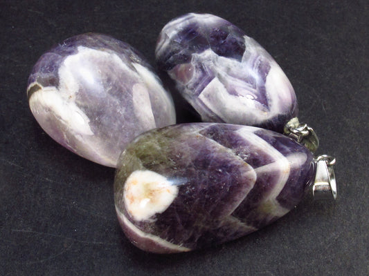 Lot of 3 Large White Streaked Chevron Amethyst Pendant From Nigeria