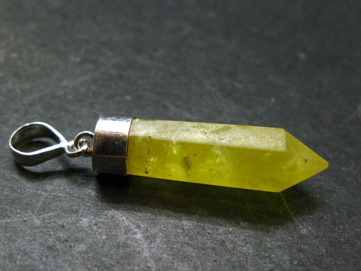 Rare Yellow Brucite Crystal Silver Pendant From Pakistan - 1.7" - 3.62 Grams