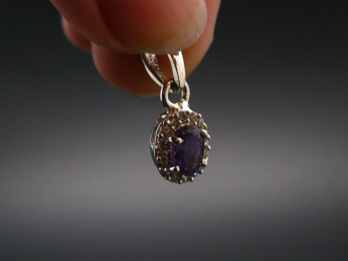 Large Genuine Rich Purple Faceted Amethyst Sterling Silver Pendant From Brazil - 0.7" - 1.08 Grams
