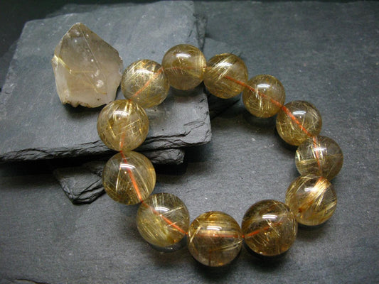Rutilated Quartz Genuine Bracelet ~ 8 Inches ~ 20mm Round Beads
