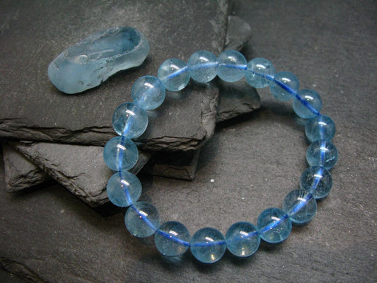 Blue Topaz Genuine Bracelet ~ 7 Inches ~ 10mm Round Beads