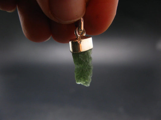 Gem Moldavite Tektite SS Pendant From Czech Republic - 1.2" - 1.8 Grams