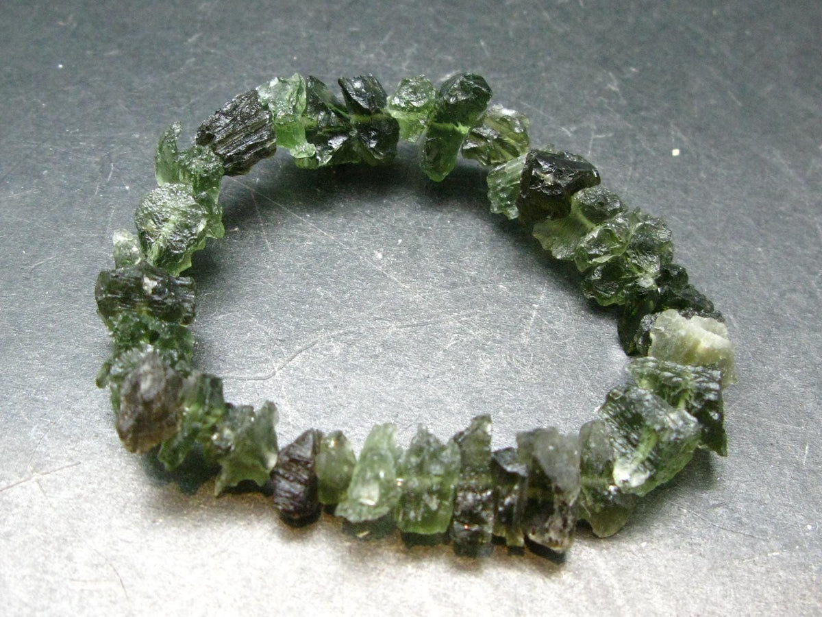 Raw Moldavite Beads Bracelet From Czech Republic - 7" - 16.4 Grams