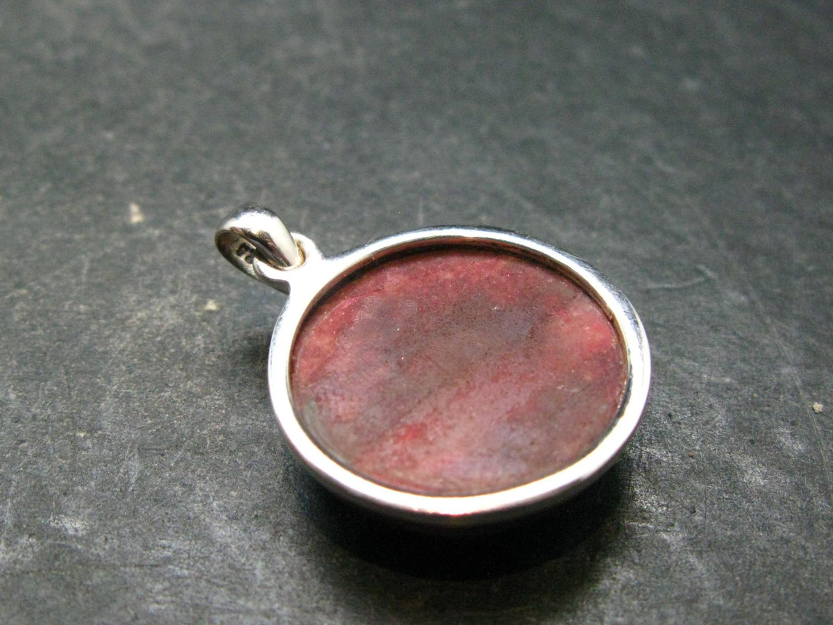 Thulite Silver Plated Pendant From Norway - 1.2" - 7.0 Grams
