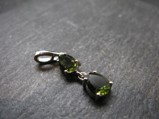 Moldavite Tektite Silver Pendant from Czech Republic - 1.1" - 1.51 Grams