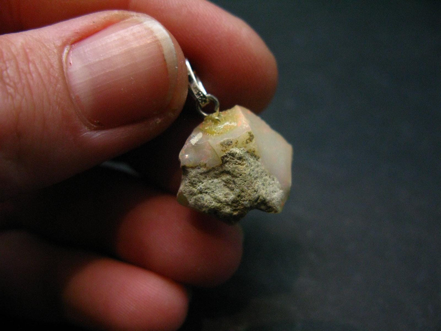 Natural Unpolished Rough Opal With Play of Color 925 Silver Pendant from Ethiopia - 0.8" - 1.64 Grams