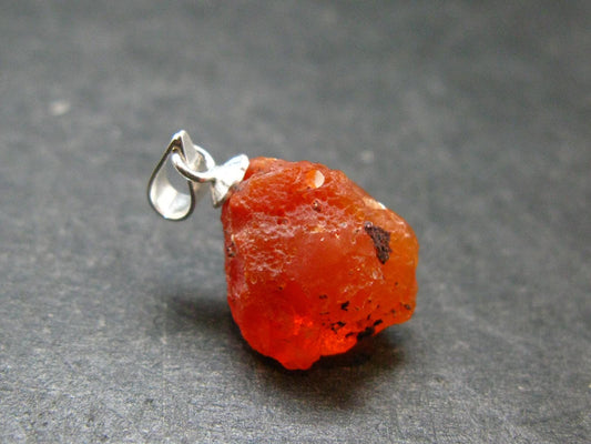 Raw Fire Opal Sterling Silver Pendant From Mexico - 0.8" - 1.49 Grams