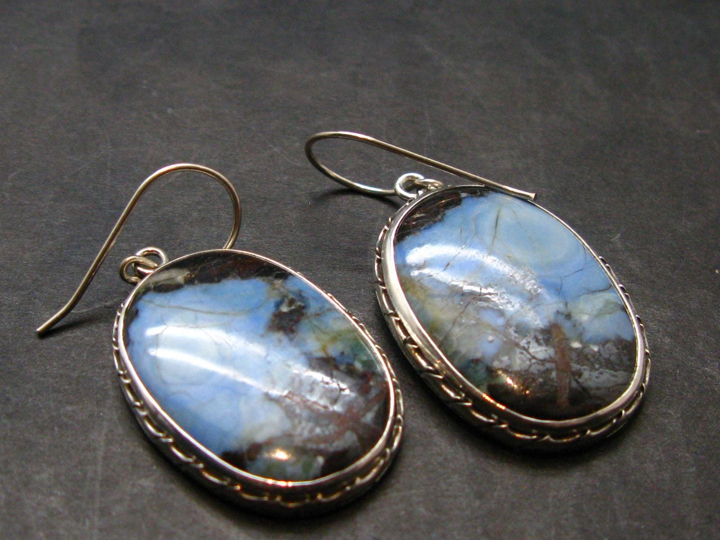 Blue Variscite Sterling Silver Earrings From Utah - 1.4" - 9.58 Grams