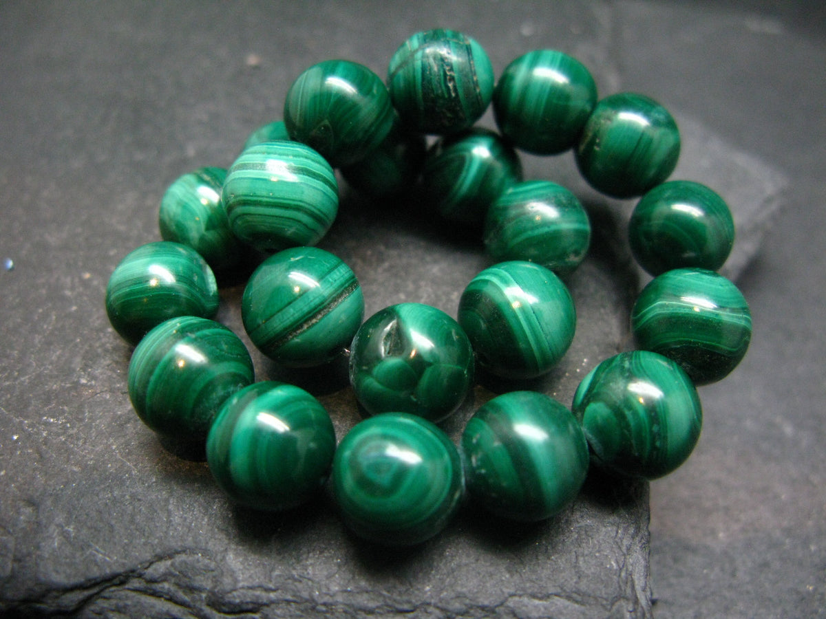 Malachite Genuine Bracelet ~ 7 Inches ~ 10mm Round Beads