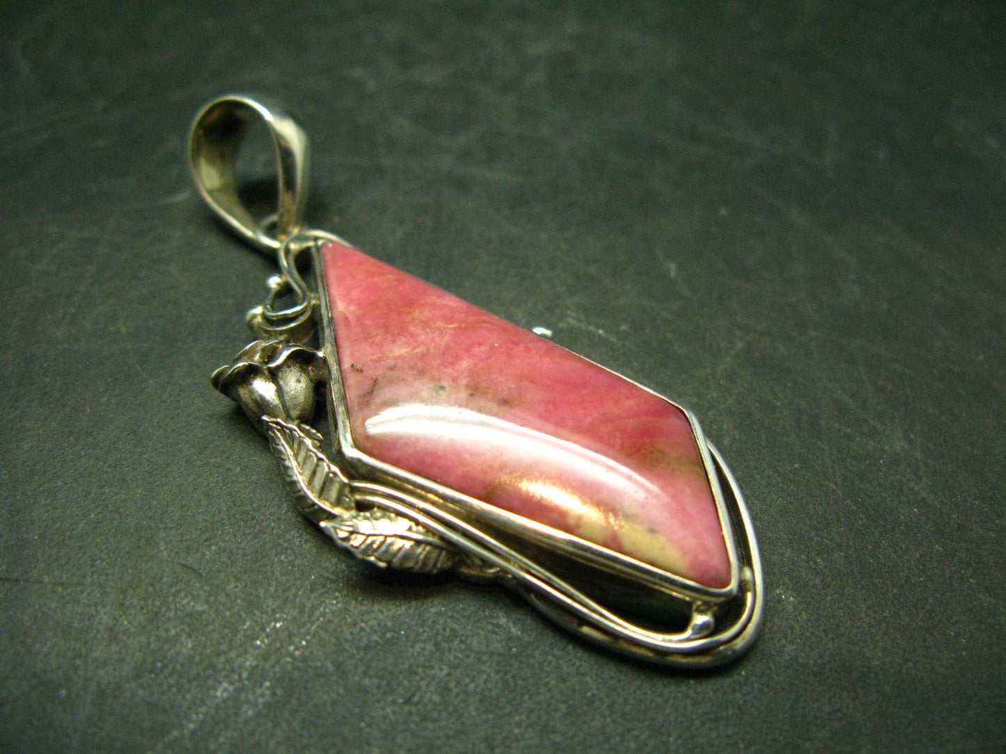 Vivid Juice Carmine Red Gem Rhodonite Silver Pendant From Brazil - 2.3" - 14.7 Grams