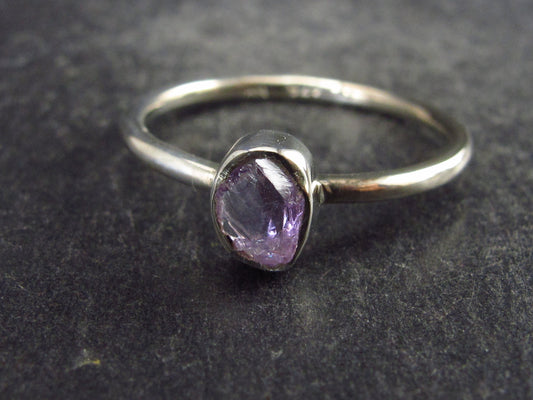 Natural Raw Gemmy Amethyst Crystal Sterling Silver Ring from Brazil - Size 8