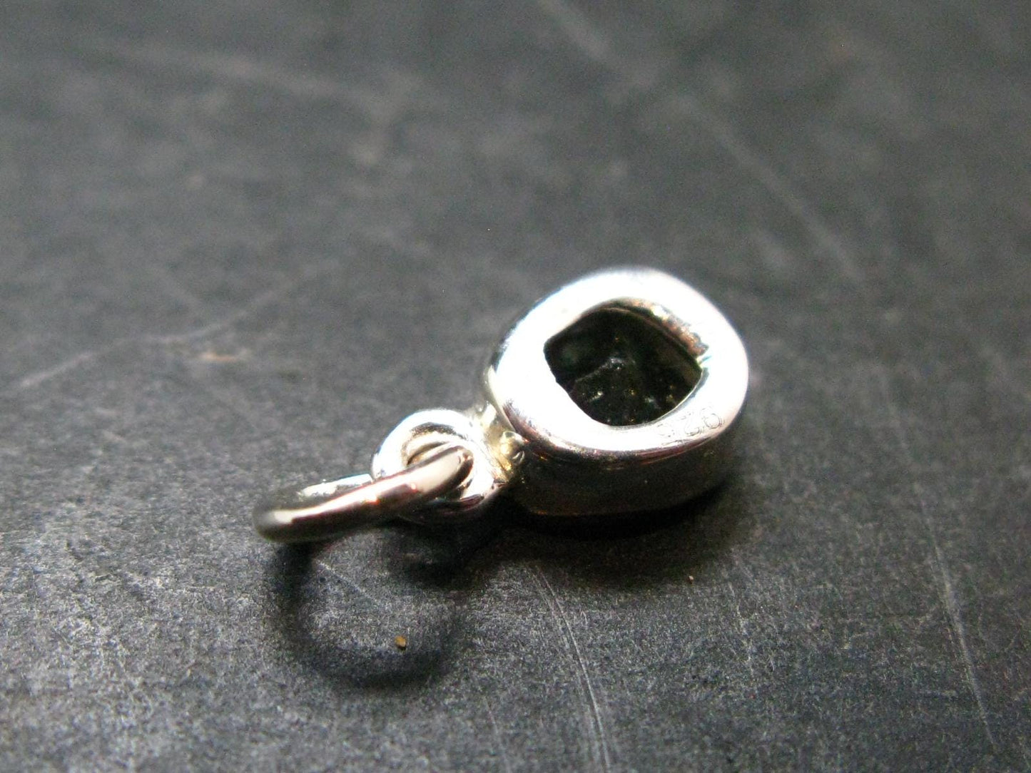 Gem Moldavite Tektite SS Pendant From Czech Republic - 0.5" - 0.57 Grams
