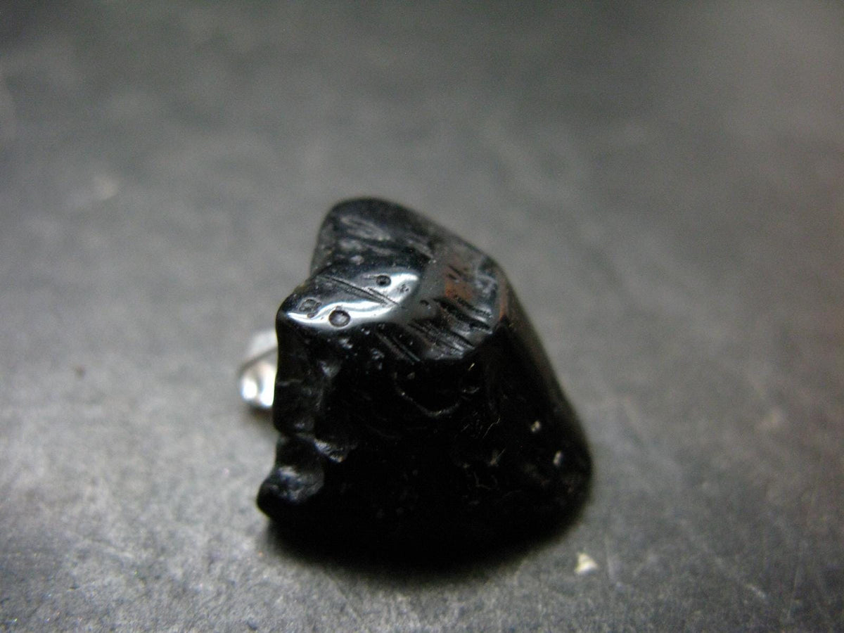 Tibetan Black Tektite Silver Pendant From Tibet - 0.8" - 3.37 Grams