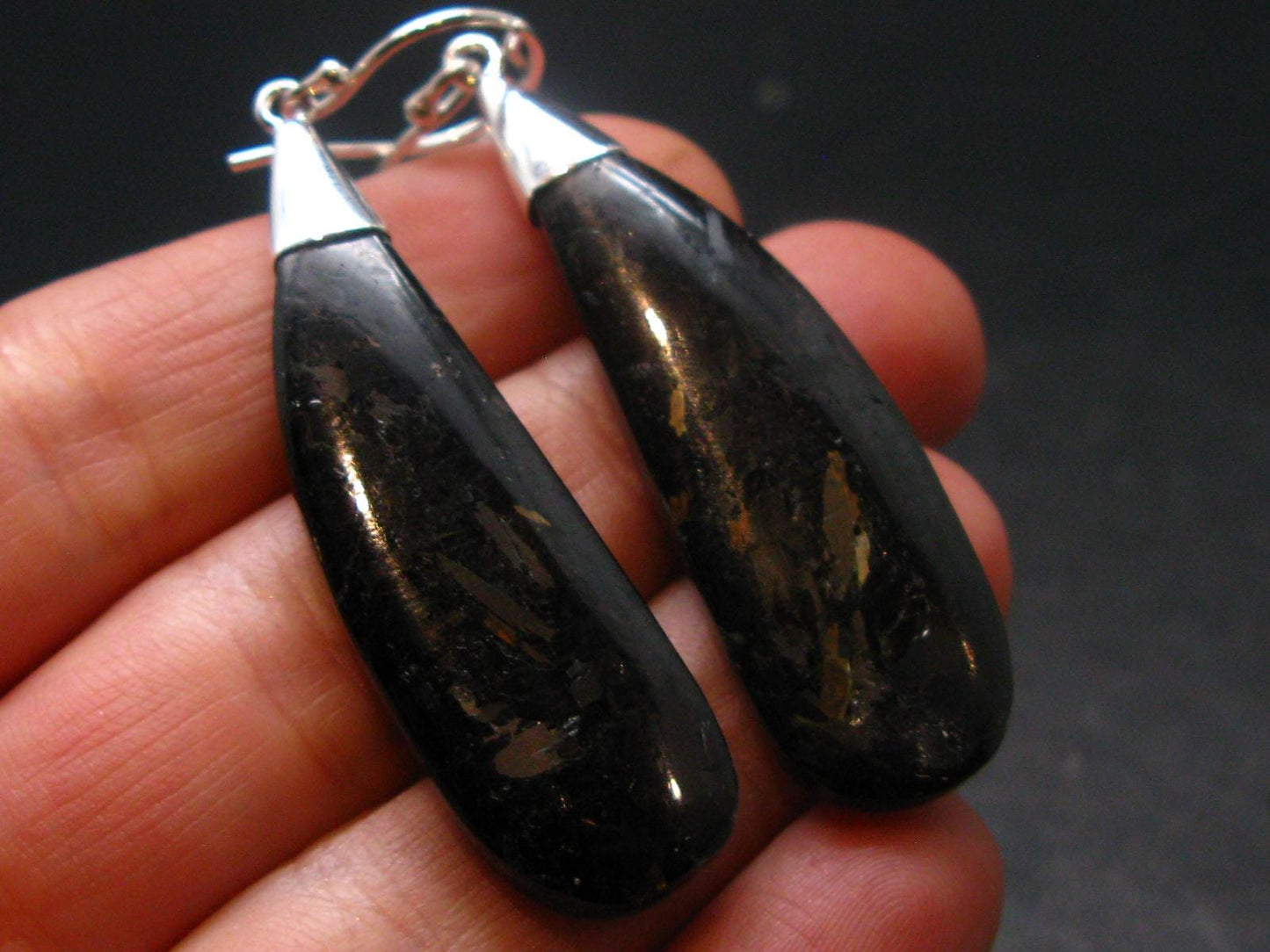 Very Rare Sterling Silver Nuumite Nuummite Earrings From Greenland