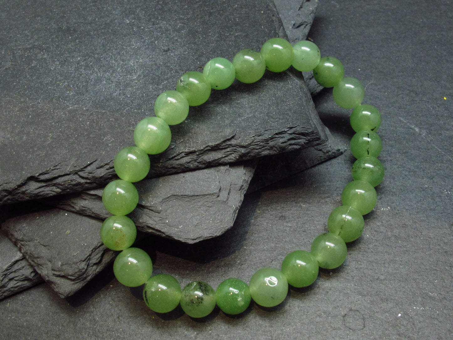 Prehnite & Epidote Genuine Bracelet ~ 7 Inches ~ 8mm Round Beads