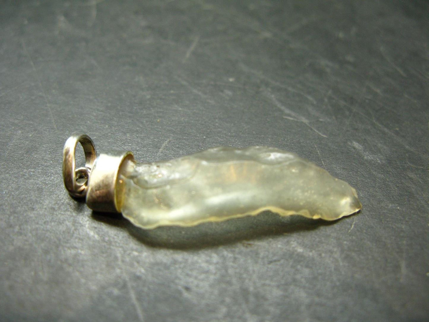 Gem Libyan Desert Glass Tektite Free Form Pendant Sterling Silver from Libya - 1.8" - 2.39 Grams