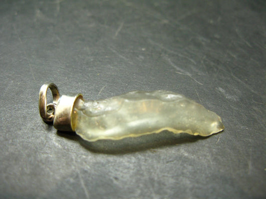 Gem Libyan Desert Glass Tektite Free Form Pendant Sterling Silver from Libya - 1.8" - 2.39 Grams