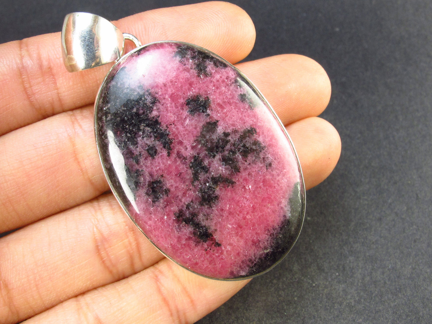 Pink Rhodonite Silver Pendant From Brazil - 2.2" - 23.0 Grams