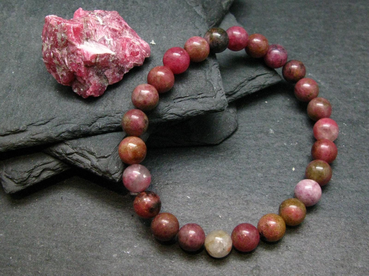 Rhodonite Genuine Bracelet ~ 7 Inches ~ 8mm Round Beads
