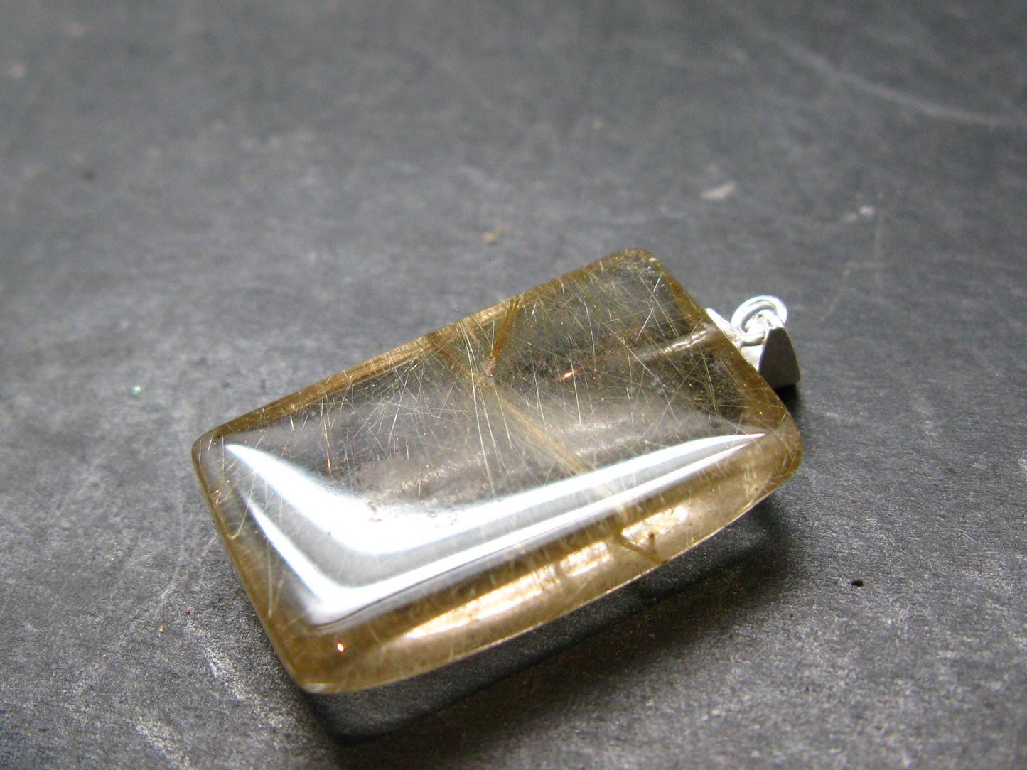 Rutilated Quartz Silver Pendant From Brazil - 1.3"
