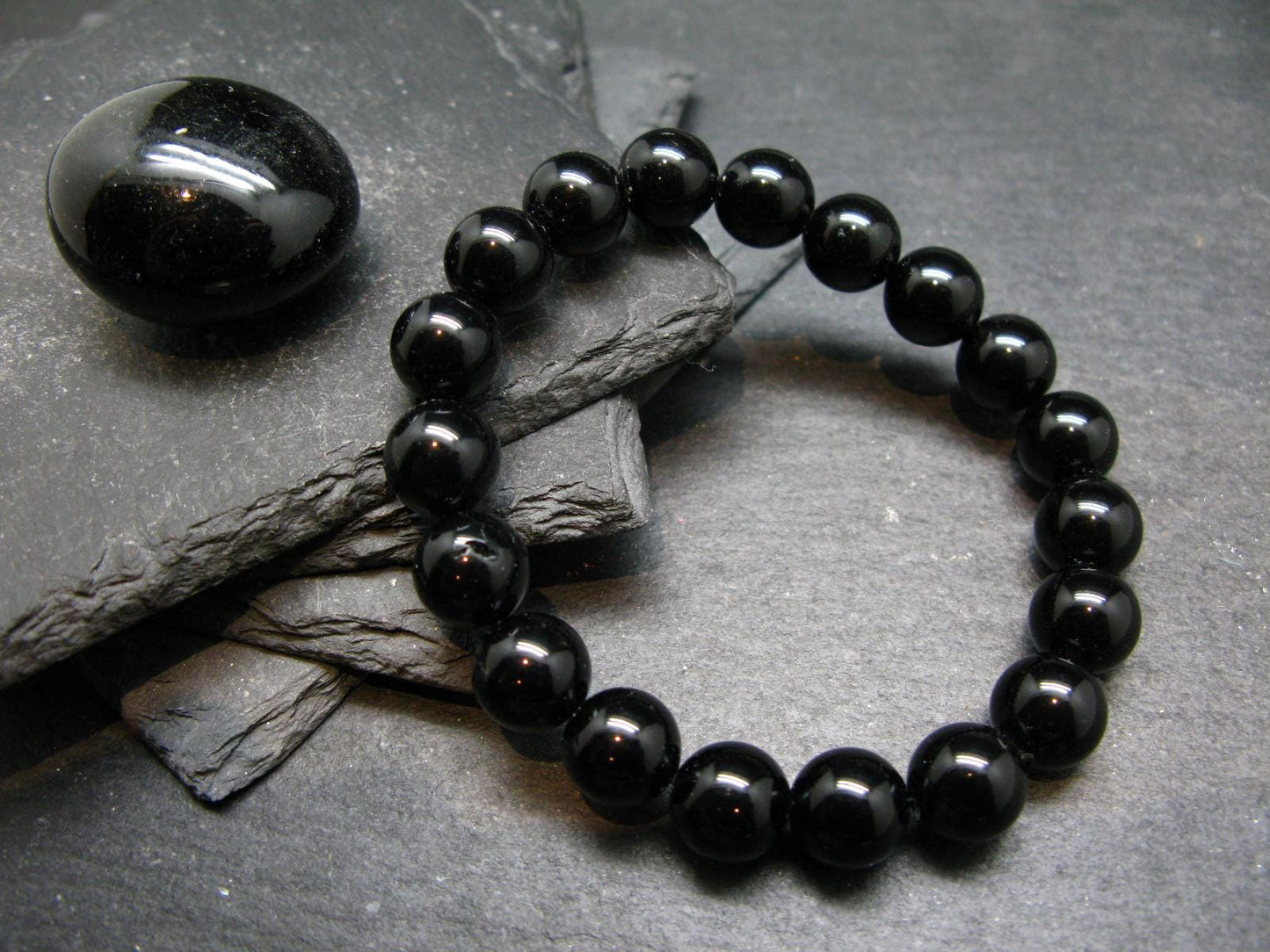 Black Obsidian Genuine Bracelet ~ 7 Inches ~ 10mm Round Beads