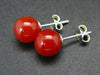 925 Sterling Silver Natural 8mm Round / Ball Carnelian Gemstones Stud Earrings