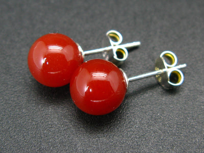 925 Sterling Silver Natural 8mm Round / Ball Carnelian Gemstones Stud Earrings