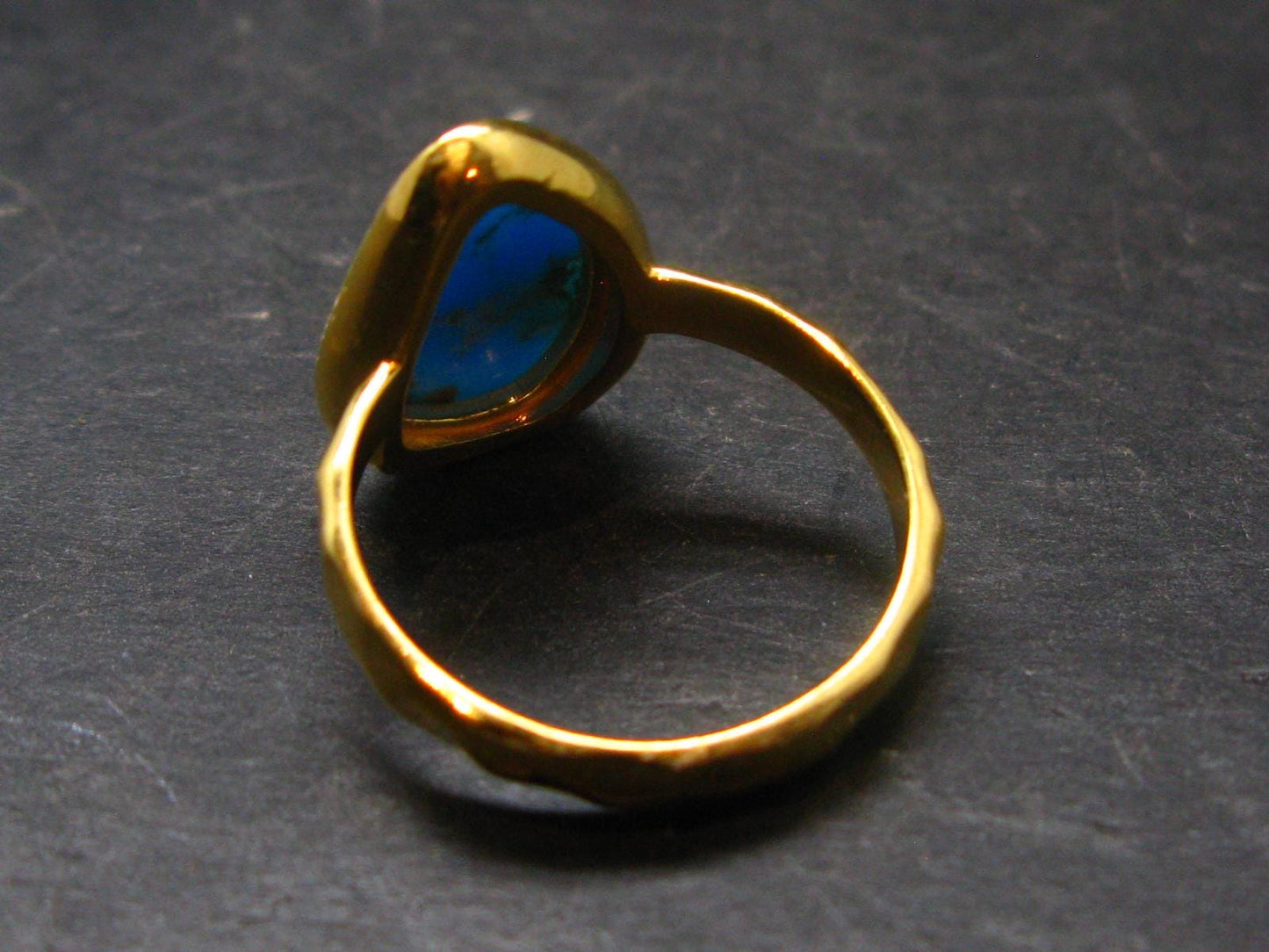 Genuine Turquoise Sterling Silver Gold Plated Ring Adjustable Size 10.25 - 5.55 Grams