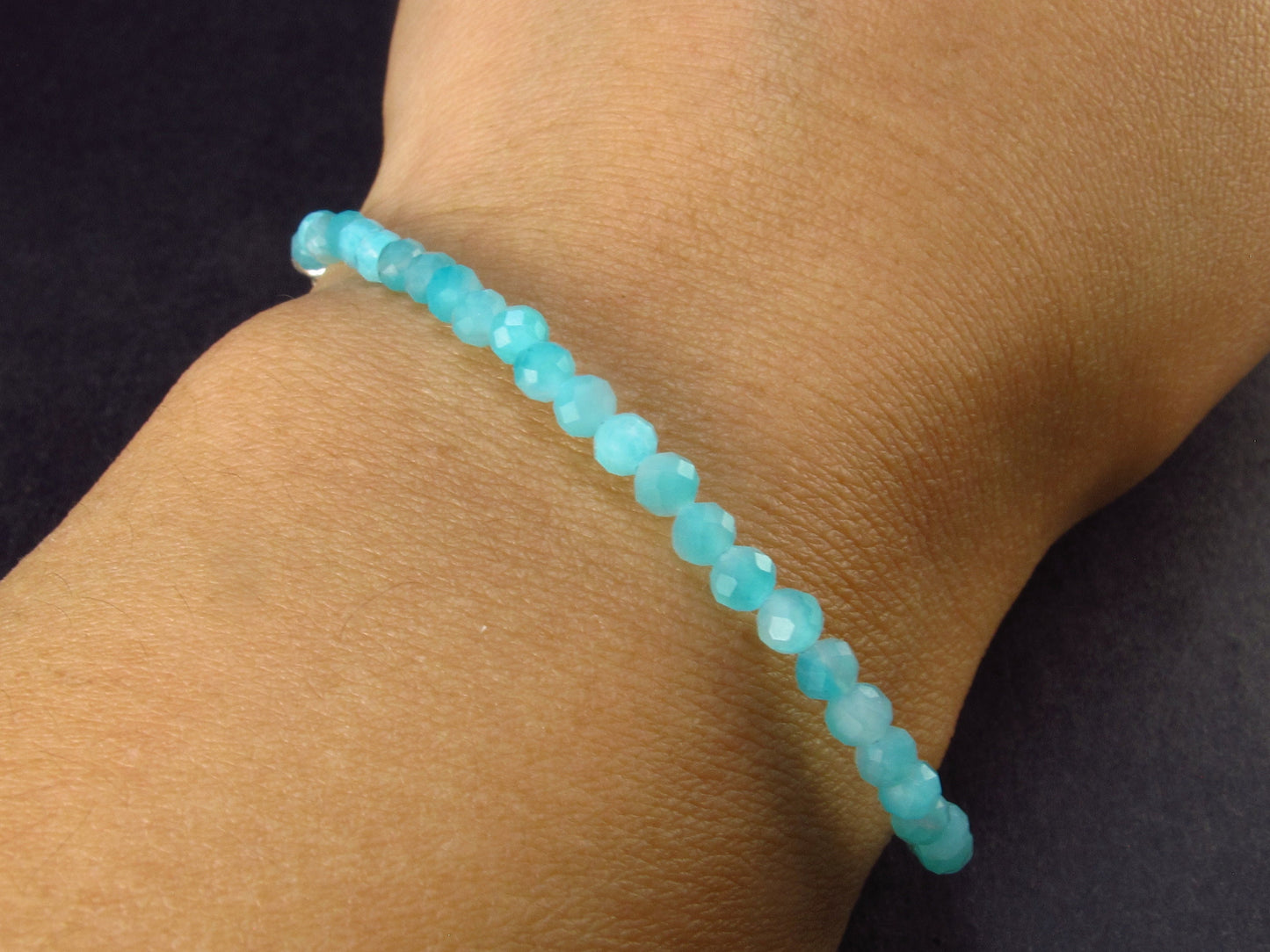 One-of-A-Kind!! Genuine Amazonite Faceted Crystals Silver Bracelet from Russia - Size Adjustable - 2.78 Grams