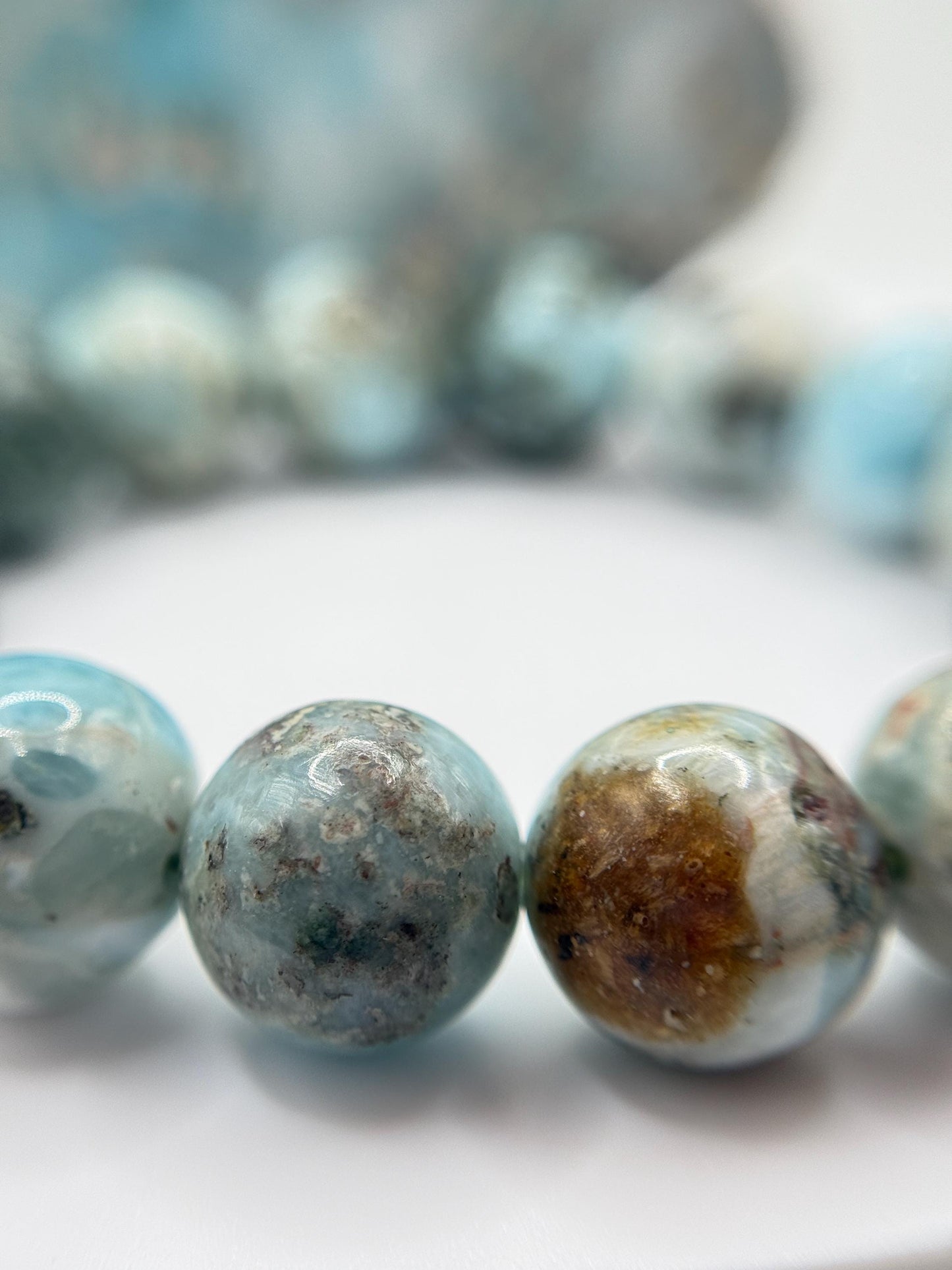 Larimar Stretch Bracelet Blue Gemstone Beads Minimalist Ocean Jewelry Gift