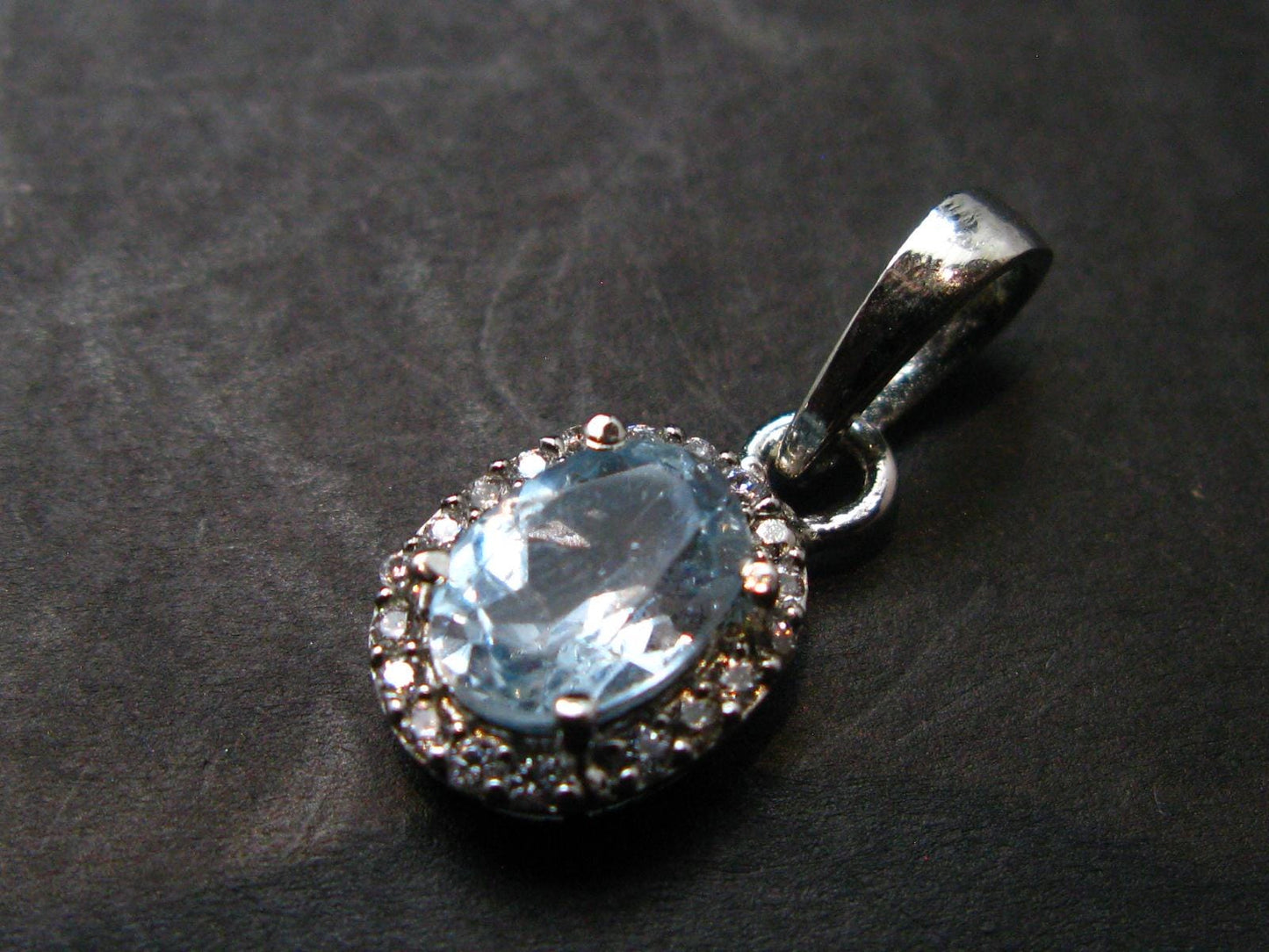 Elegant Genuine Solitaire Sky Blue Topaz Sterling Silver Pendant with CZ From Brazil - 0.7" - 1.44 Grams