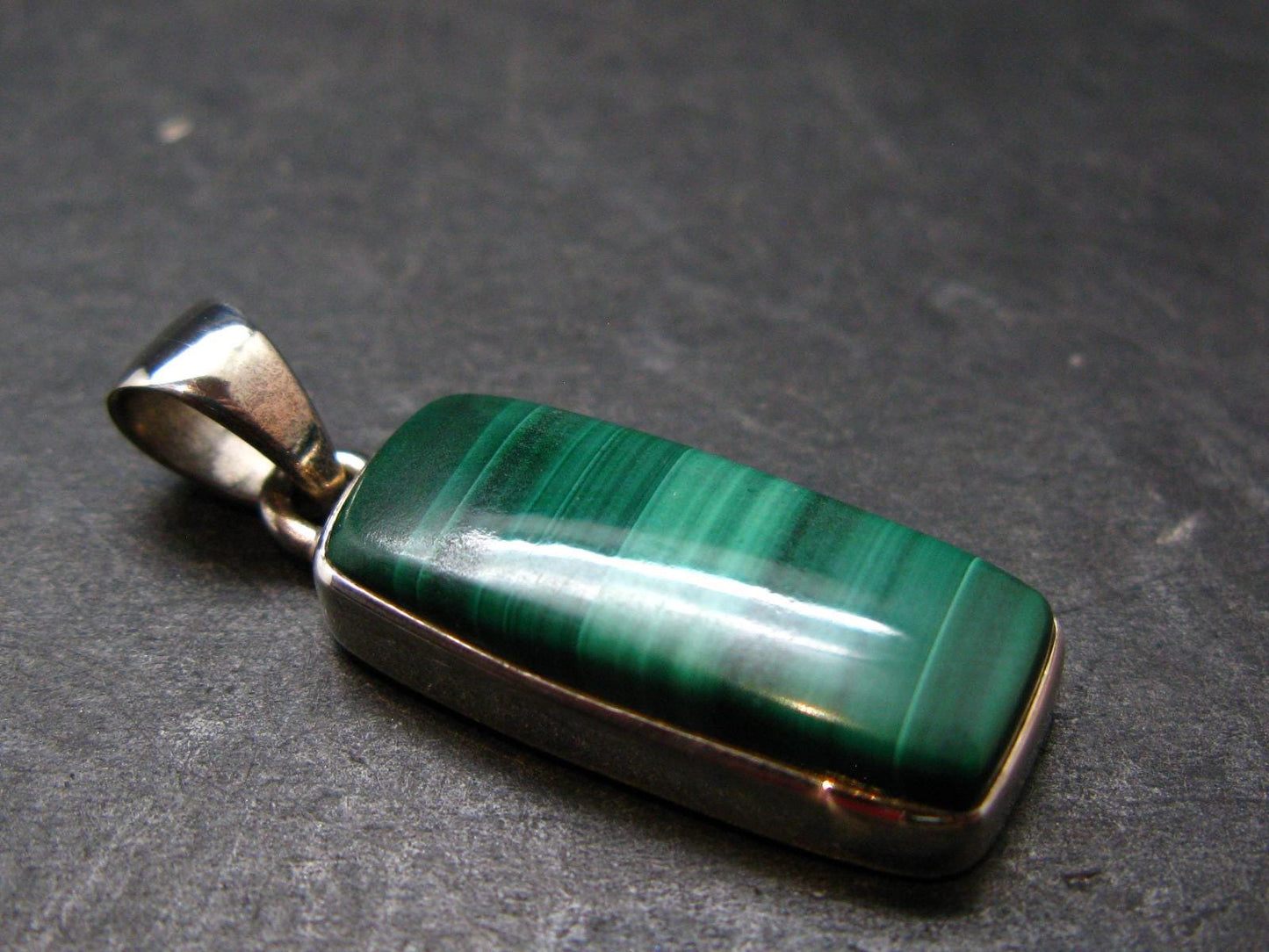 Genuine Vivid Vibrant Green Malachite Sterling Silver Pendant From Congo - 1.3" - 5.56 Grams