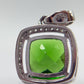 Green Helenite Cushion Cut Halo Pendant – Sterling Silver Statement Gemstone Necklace Pendant
