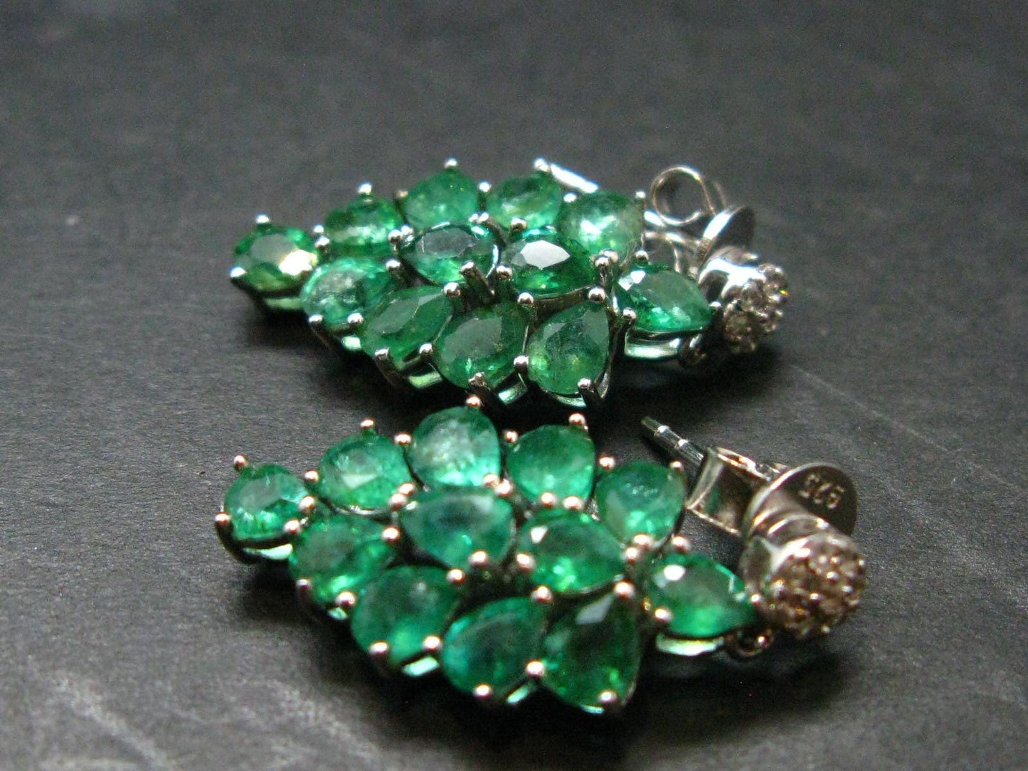 Gem Emerald Faceted Earrings In Sterling Silver - 3.41 Carats