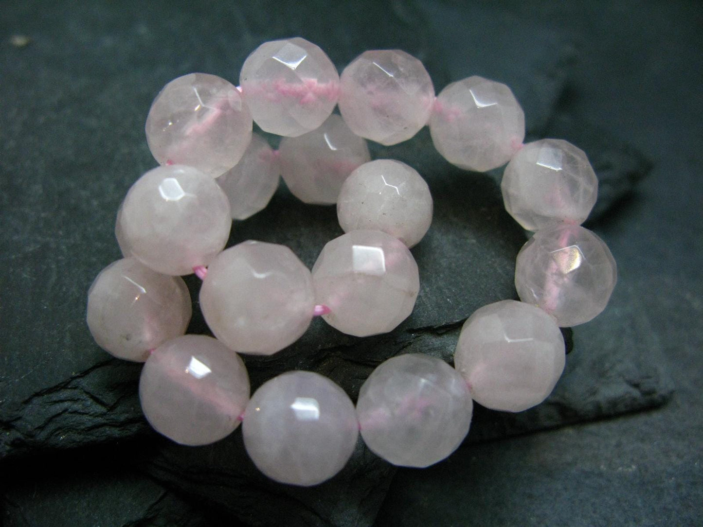 Rose Quartz Genuine Bracelet ~ 7 Inches ~ 10mm Facetted Beads