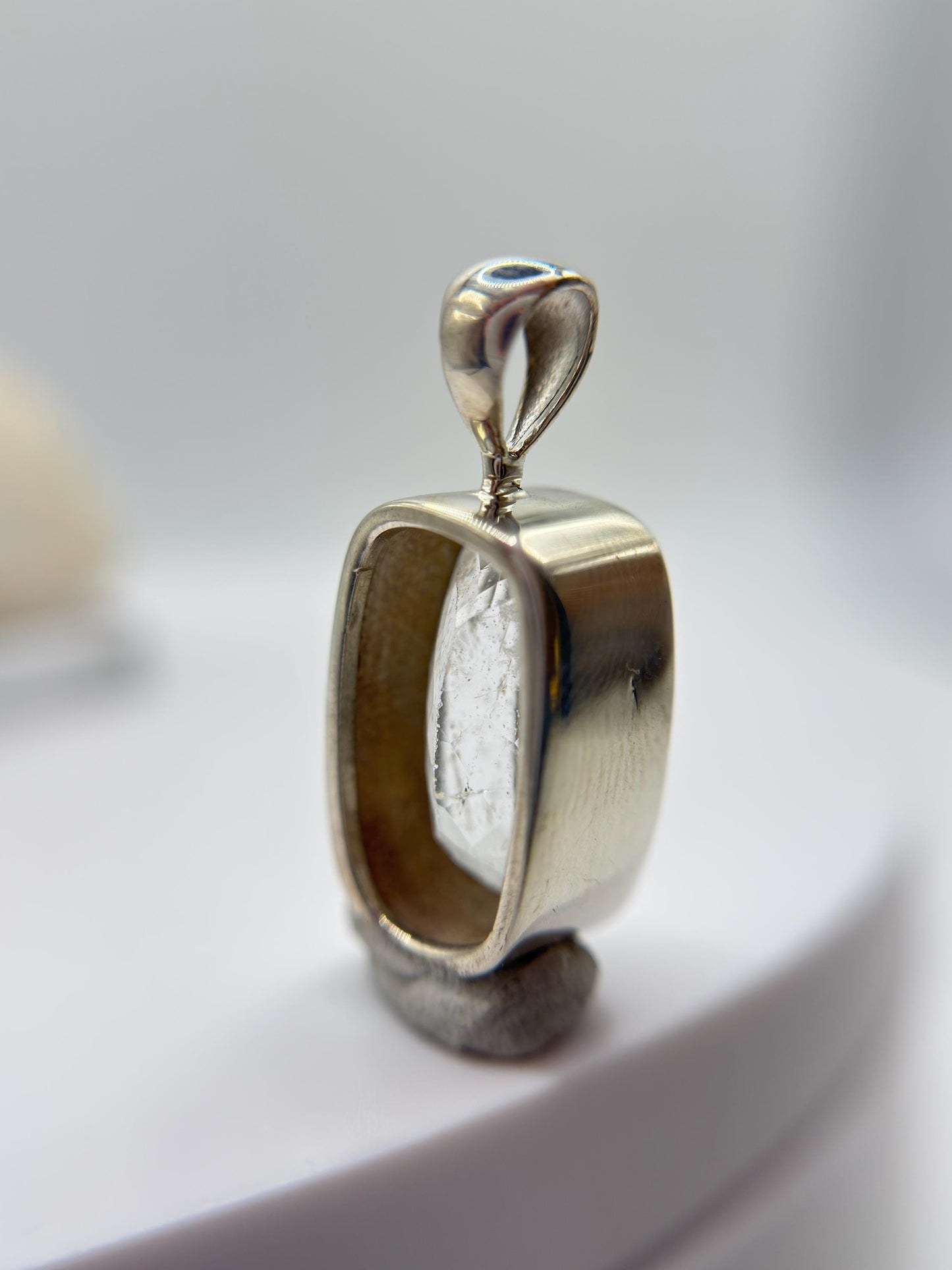 Natural Phenakite (Phenacite) Rectangular Faceted Pendant in Sterling Silver – Clear Crystal Necklace – 4.83 Grams