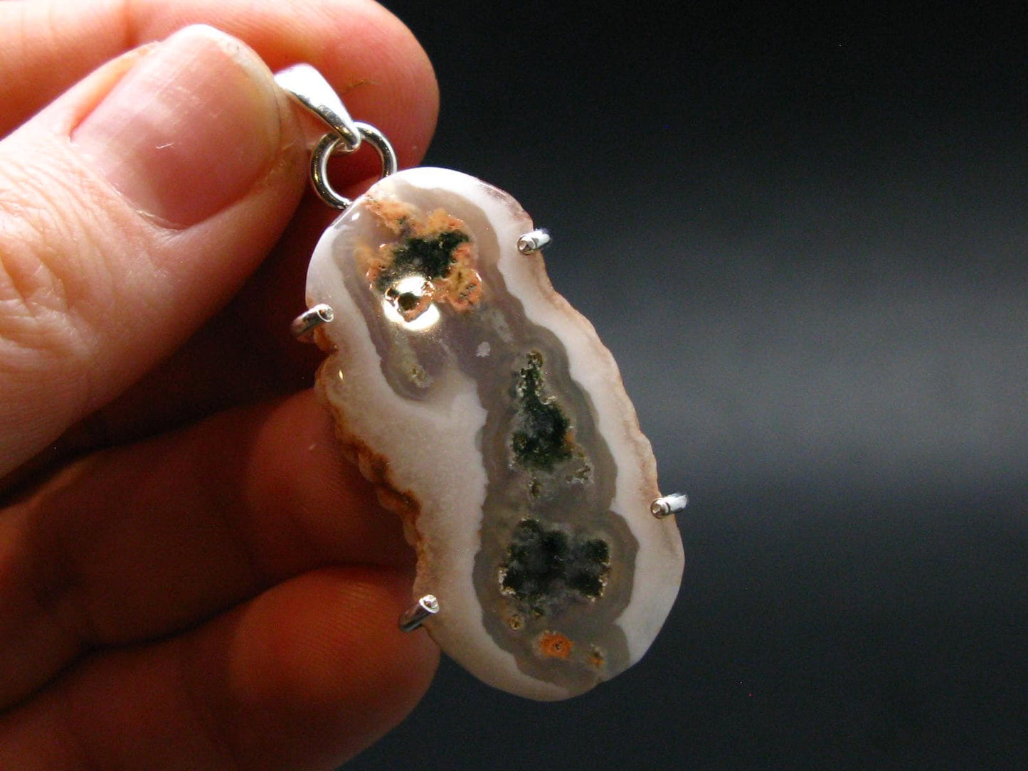Moss Agate Silver Plated Pendant From Brazil - 6.99 Grams - 1.8"
