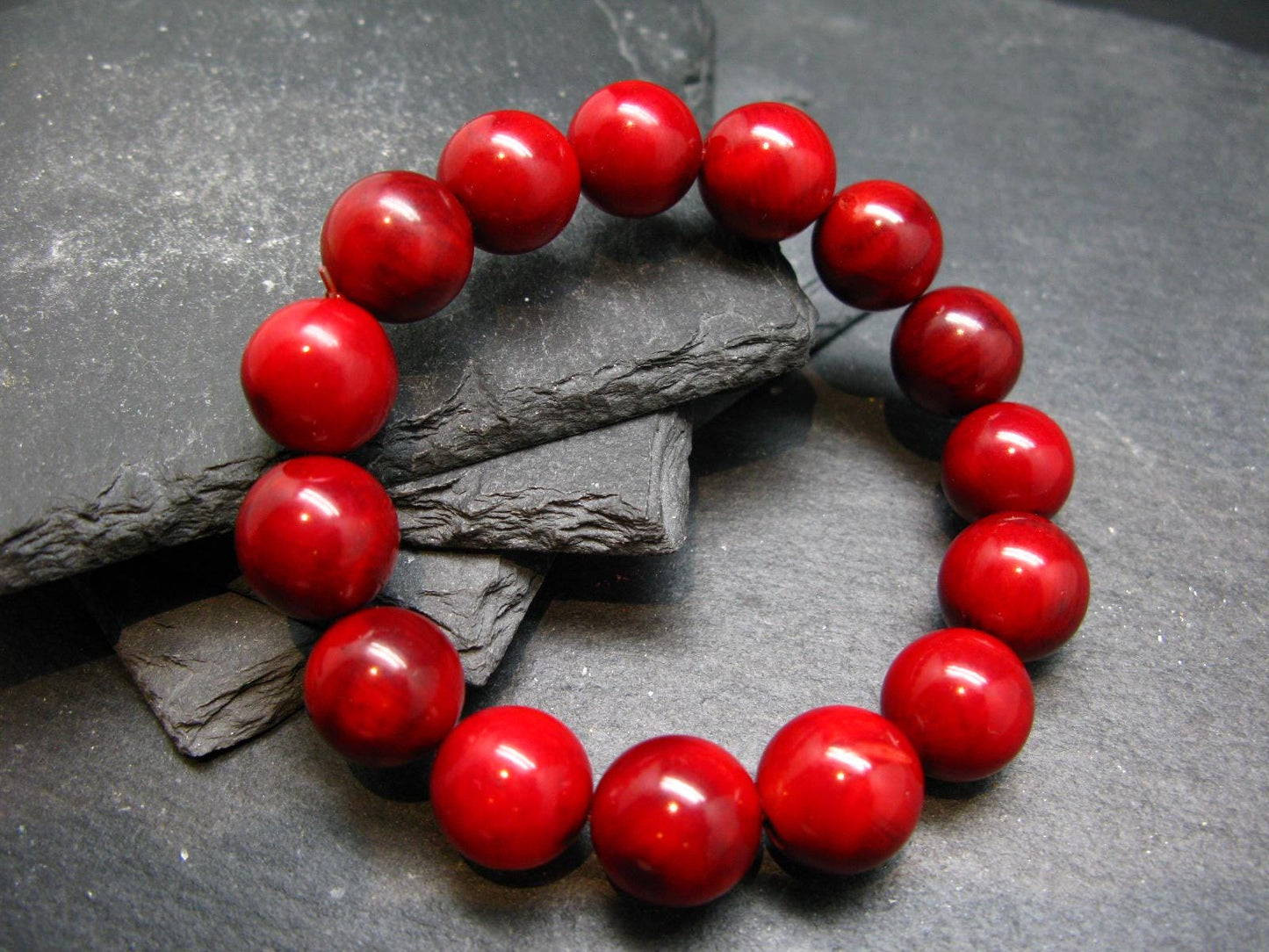 Red Coral Genuine Bracelet ~ 7 Inches ~ 13mm Round Beads