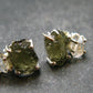 Moldavite & Herkimer Diamond Silver Stud Earrings - 0.7" - 2.29 Grams