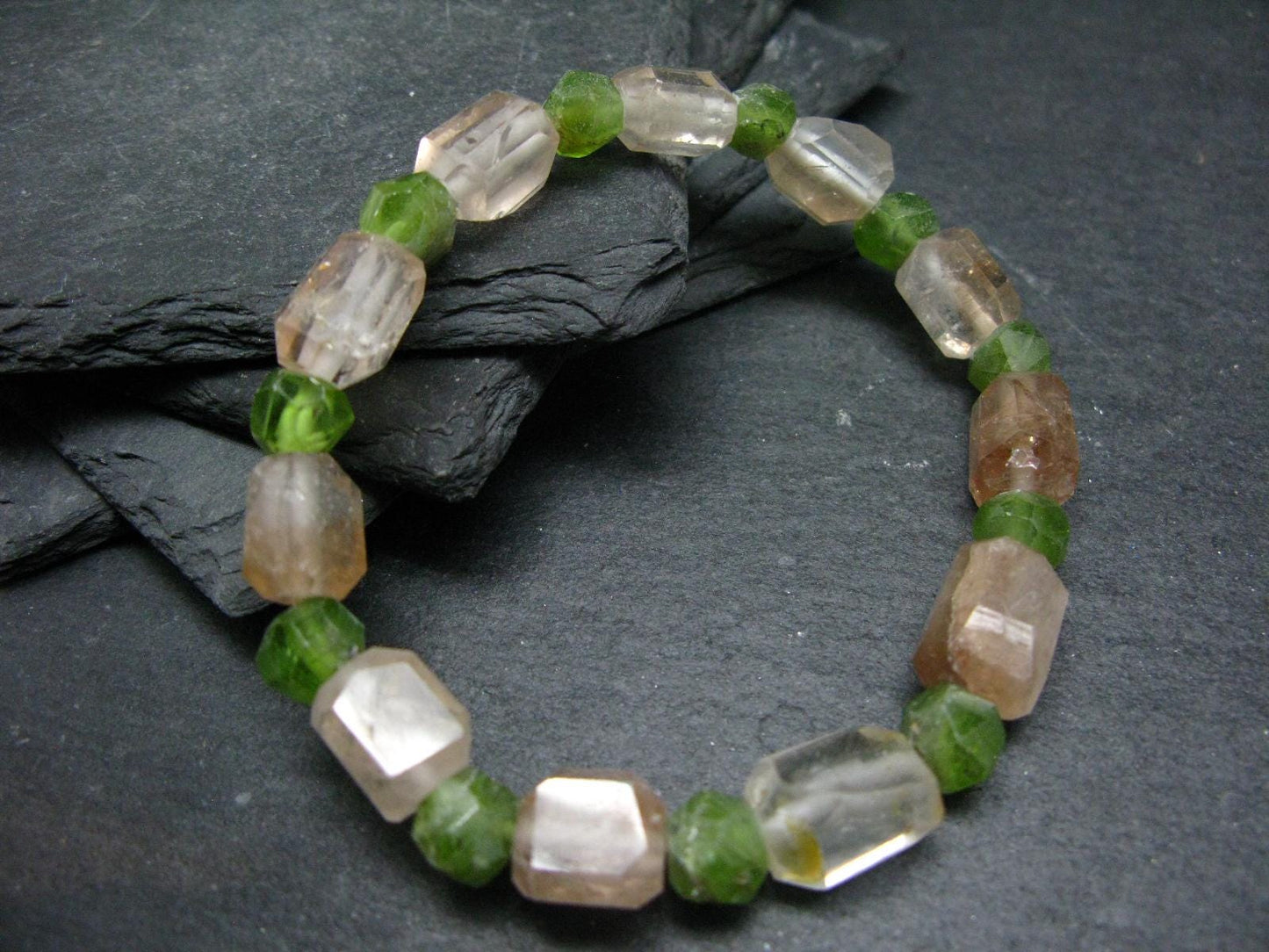 RESERVED Peridot & Topaz Genuine Bracelet ~ 7.5 Inches ~ Facetted Beads
