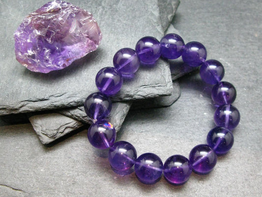 AAA Grade Amethyst Gem Genuine Bracelet ~ 7 Inches ~ 12mm Round Beads