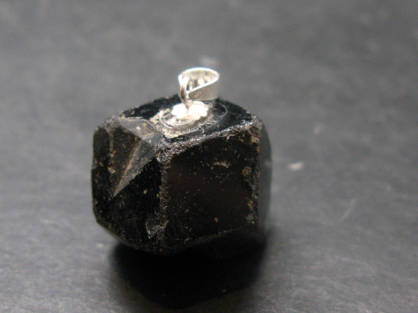 Sharp Black Melanite Andradite Garnet Silver Pendant From Mali - 0.9" - 12.48 Grams