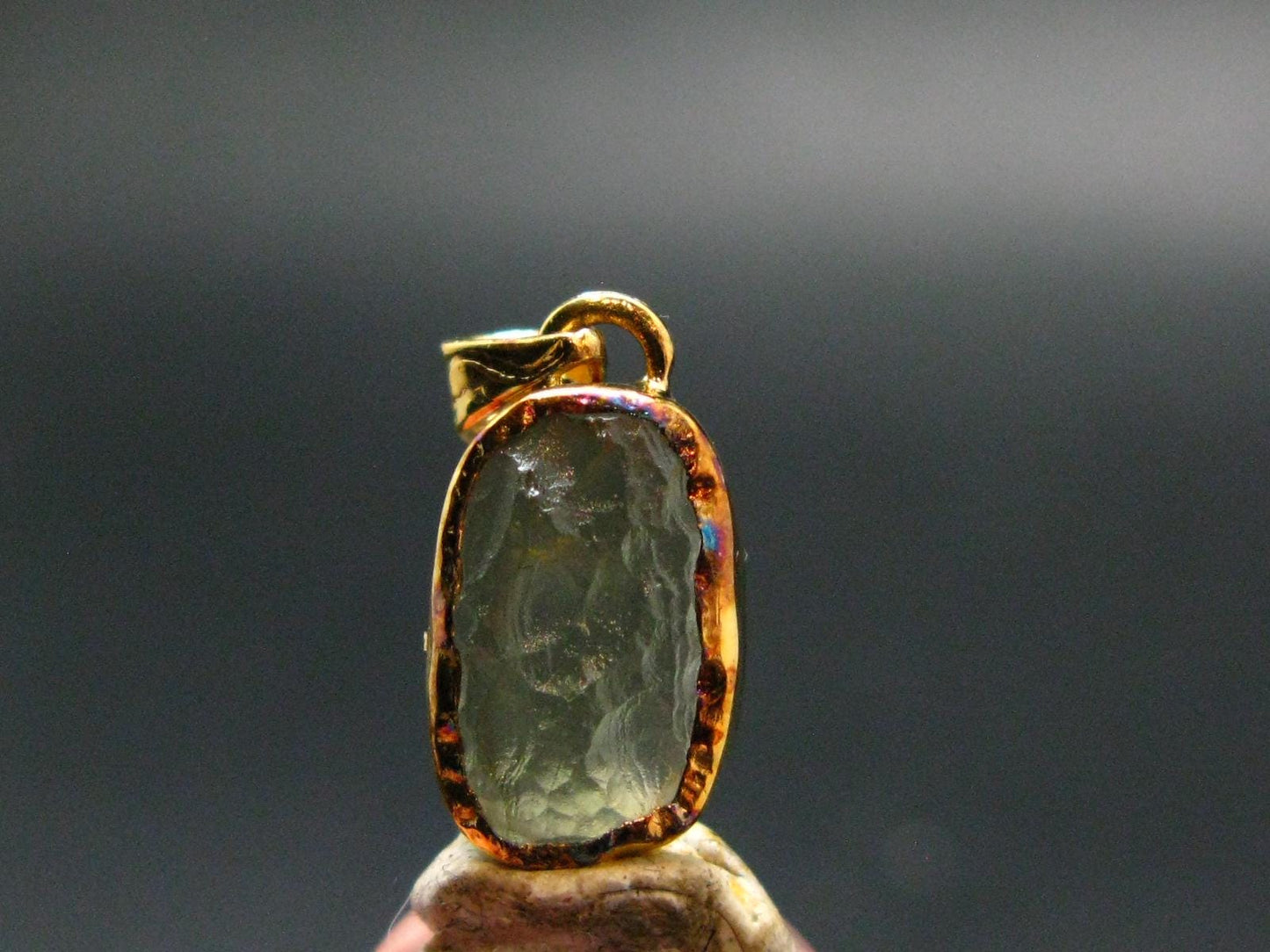 Moldavite Tektite Gold Plated Silver Pendant from Czech Republic - 0.8" - 1.0 Grams