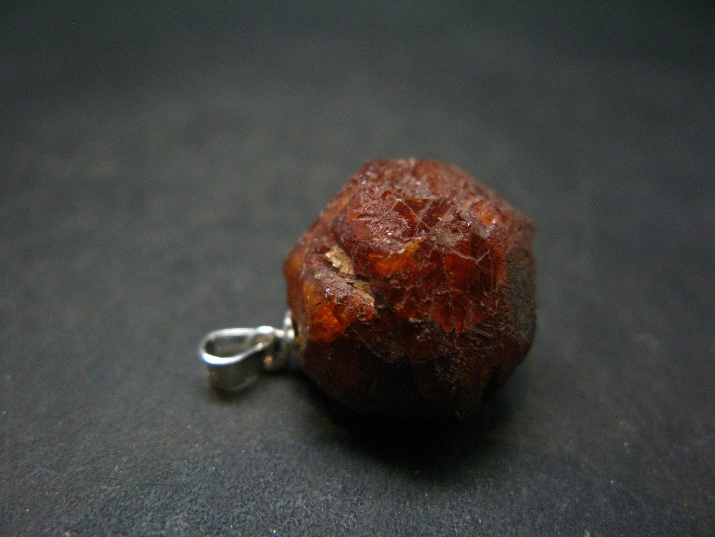 Gem Spessartine Spessartite Orange Garnet Pendant in SS From Tanzania - 0.9" - 6.65 Grams