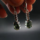 Moldavite Tektite & Red Garnet Silver Earrings from Czech Republic - 2.62 Grams