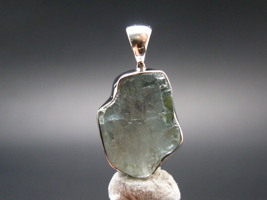 Blue Zircon Gem Crystal Silver Pendant From Cambodia - 1.1" - 5.32 Grams